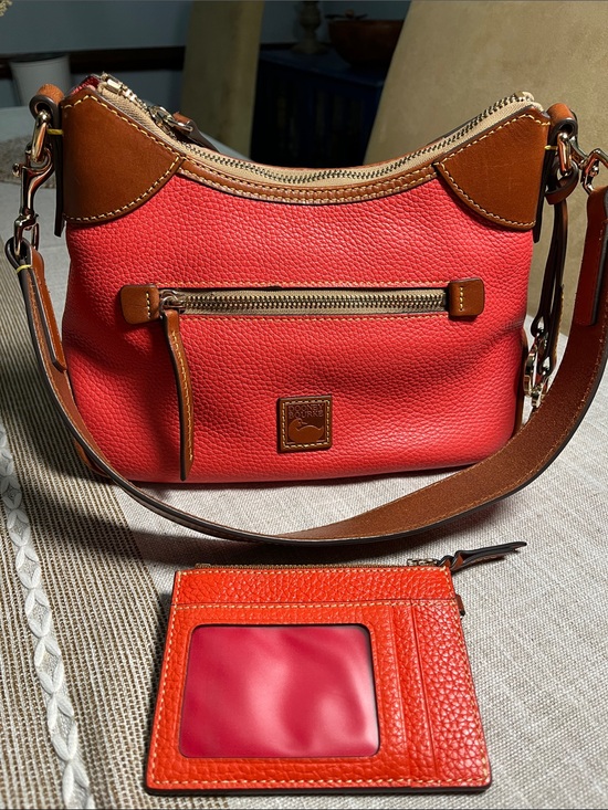 Dooney & Bourke Handbags - Dooney & Bourke Geranium Pebbled Leather Shoulder Bag with ID Card Holder